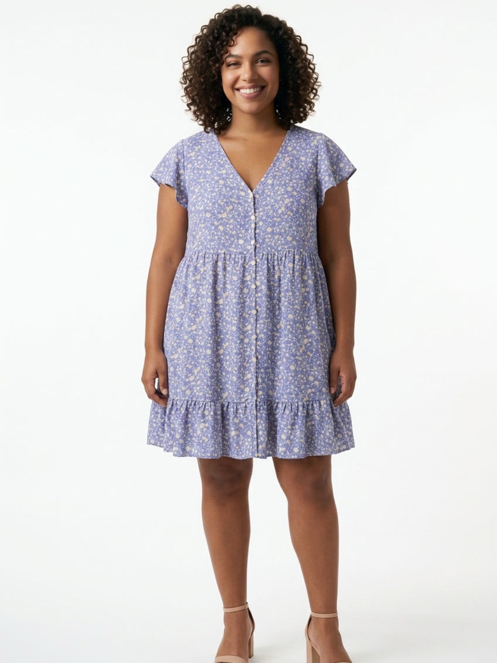 Pink Lily Pastel Periwinkle Blue Floral Dress